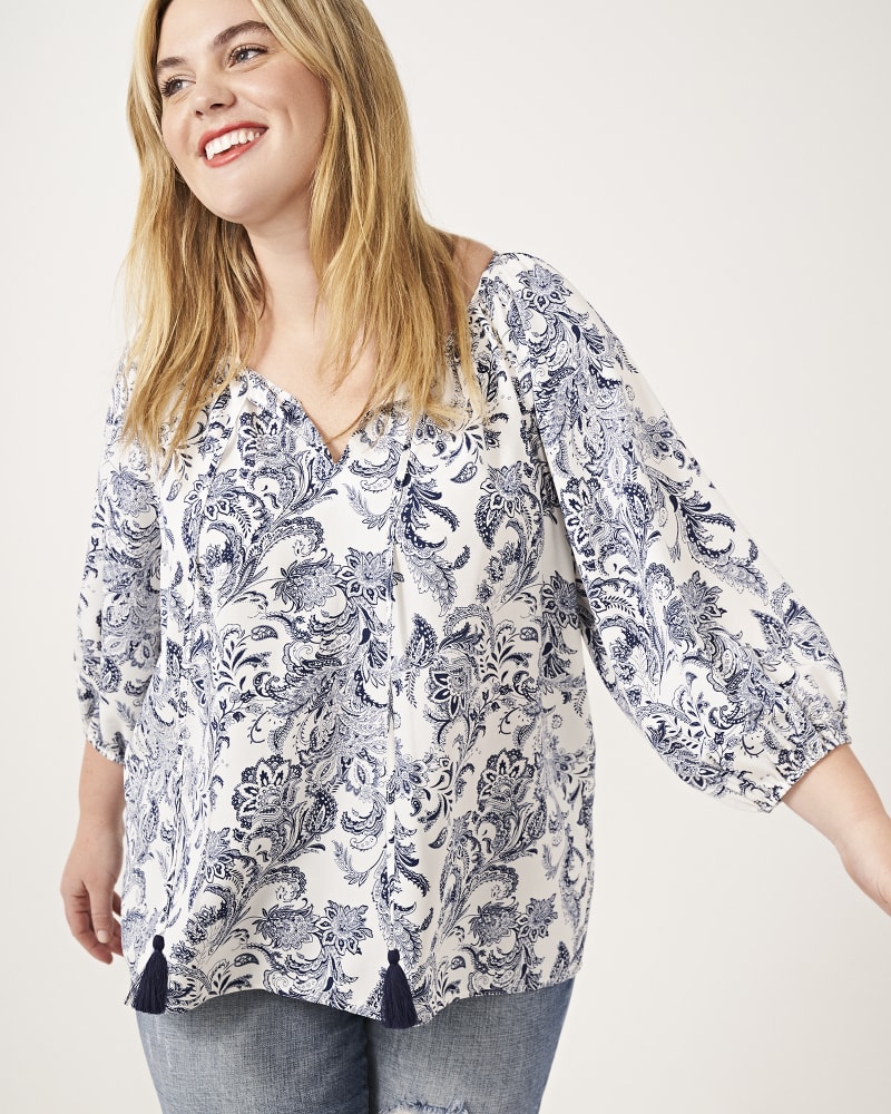 Front of plus size Iris Tassle Peasant Top by Meri Skye | Dia&Co | dia_product_style_image_id:160492